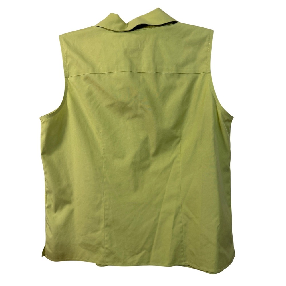 Talbots Button Down Shirt Women 14 Green‎ Sleeveless Cotton FLAW - Picture 3 of 6